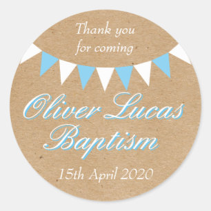 Adesivo Redondo Baby Bunting Blue Baptism Christening Favor