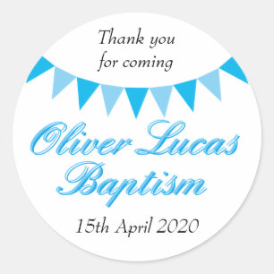 Adesivo Redondo Baby Bunting Blue Baptism Christening Favor