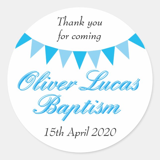 Adesivo Redondo Baby Bunting Blue Baptism Christening Favor (Frente)