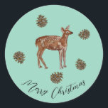 Adesivo Redondo Baby Deer Christmas Wreath Sticker<br><div class="desc">Adicione calor à sua casa com nossos adesivos de terra de Natal. Mão pintada de coroa.</div>