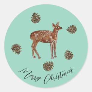 Adesivo Redondo Baby Deer Christmas Wreath Sticker