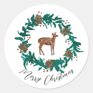 Adesivo Redondo Baby Deer Christmas Wreath Sticker