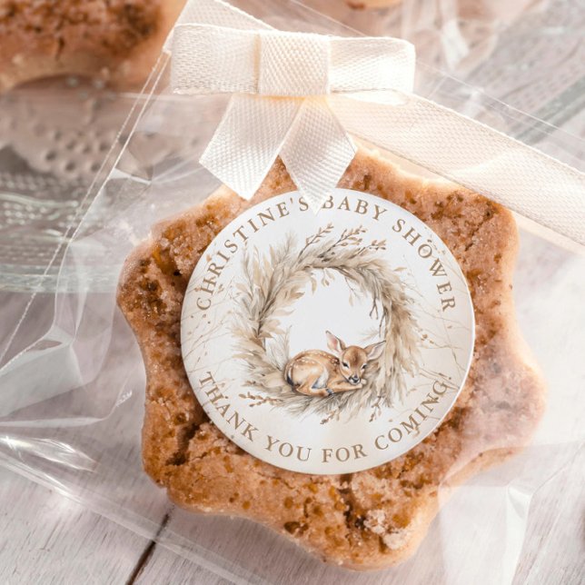 Adesivo Redondo Baby Deer Winter Moderno Chá de fraldas Obrigado (Criador carregado)