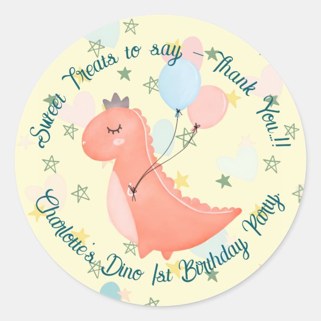 Adesivo Redondo Baby Dino Festa de aniversário (Frente)