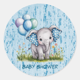 Adesivo Redondo Baby Elephant and Wildflower Boy Baby Shower