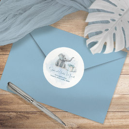 Adesivo Redondo Baby Elephant Blue Chá de fraldas Return Address