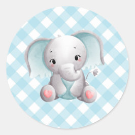 Adesivo Redondo Baby Elephant Boy Sticker Blue Xadrez Gingham