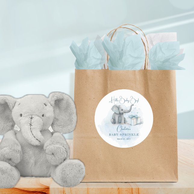 Adesivo Redondo Baby Elephant Hello Baby Boy Blue Baby Sprinkle (Criador carregado)