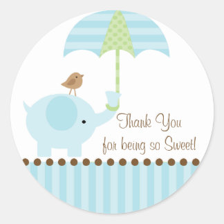 Adesivo Redondo Baby Elephant Umbrella Obrigado Sticker