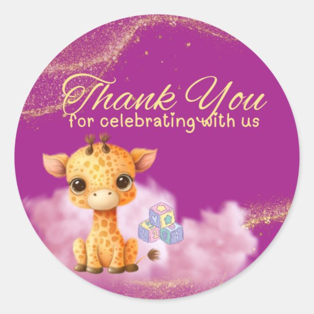 Adesivo Redondo Baby Giraffe "Obrigado" Sticker (Frente)