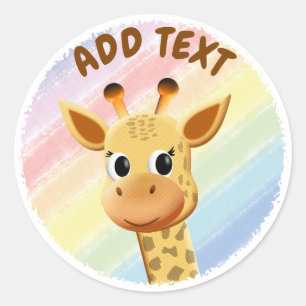 Adesivo Redondo Baby Giraffe Pastel Rainbow Watercolor Chá de fral