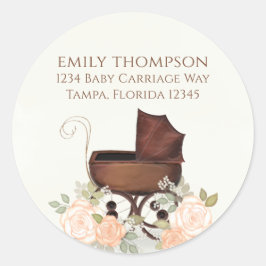 Adesivo Redondo Baby Girl Cute Vintage Carruagem Endereço de devol