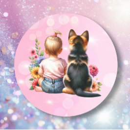 Adesivo Redondo Baby Girl e seu Puppy | Chá de fraldas