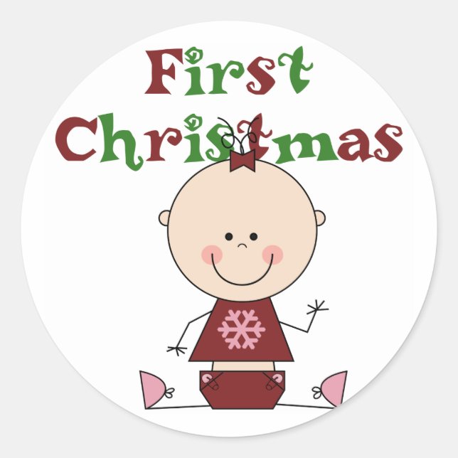 Adesivo Redondo Baby Girl First Christmas T-shirts e presentes (Frente)