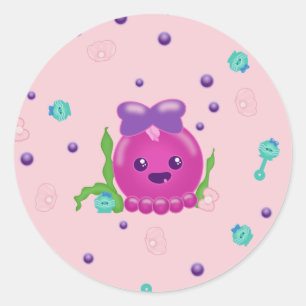 Adesivo Redondo Baby Girl Kawaii Octopus