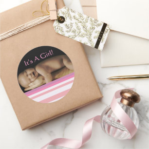 Adesivo Redondo Baby Girl Stickers com sua foto de bebê