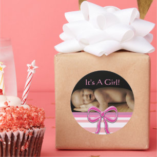 Adesivo Redondo Baby Girl Stickers com sua foto de bebê