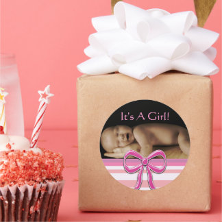 Adesivo Redondo Baby Girl Stickers com sua foto de bebê