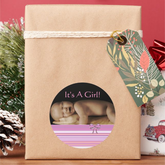 Adesivo Redondo Baby Girl Stickers com sua foto de bebê (Feriado)