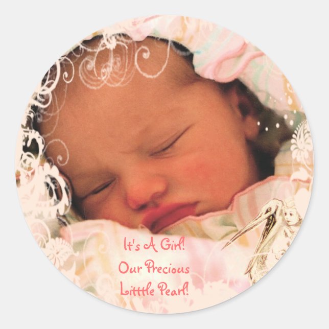 Adesivo Redondo Baby Girl Stickers com sua foto de bebê (Frente)