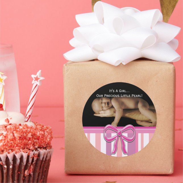 Adesivo Redondo Baby Girl Stickers com sua foto de bebê (Festa)