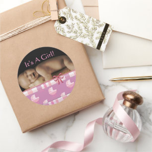 Adesivo Redondo Baby Girl Stickers com sua foto de bebê