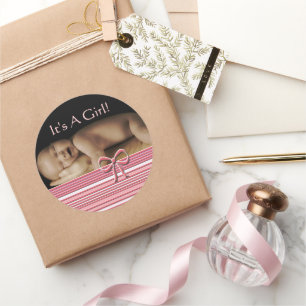 Adesivo Redondo Baby Girl Stickers com sua foto de bebê