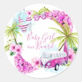 Adesivo Redondo Baby Girl Surf Tropical Beach Stickers