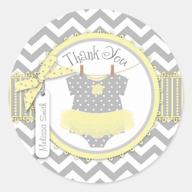 Adesivo Redondo Baby Girl Tutu Chevron Impressão Obrigado Rótulo (Frente)