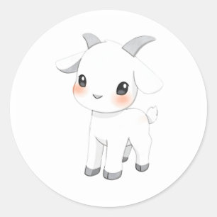 Adesivo Redondo Baby Goat Kid Watercolor Art Sticker