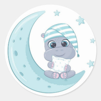 Adesivo Redondo Baby Hippo Sobre A Lua