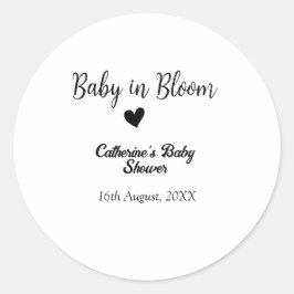 Adesivo Redondo Baby in bloom baby shower simple black heart date