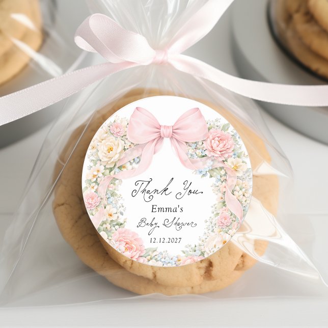 Adesivo Redondo Baby in Bloom Blush Pink Bow Thank You (Criador carregado)