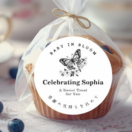 Adesivo Redondo Baby in Bloom Minimalist Butterfly Floral