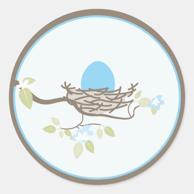 Adesivo Redondo Baby Invitation/Favor Sticker - Blue Egin Nest (Frente)