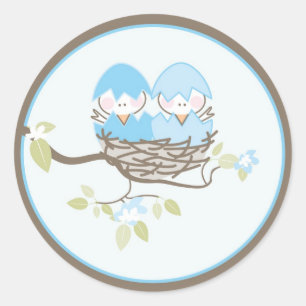 Adesivo Redondo Baby Invitation or Favor Sticker - Twin Birds