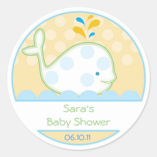 Adesivo Redondo Baby Invitation ou Favor Sticker - Baleia Bebê