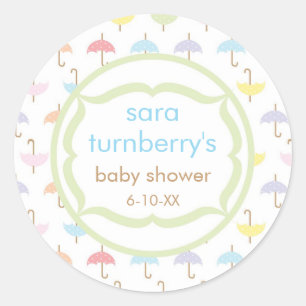 Adesivo Redondo Baby Invitation ou Favor Sticker - Guarda-chuva