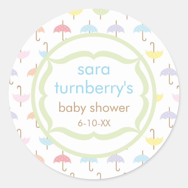Adesivo Redondo Baby Invitation ou Favor Sticker - Guarda-chuva (Frente)