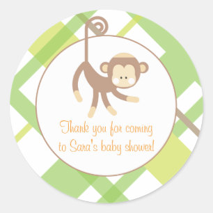 Adesivo Redondo Baby Invitation ou Favor Sticker - Macaco