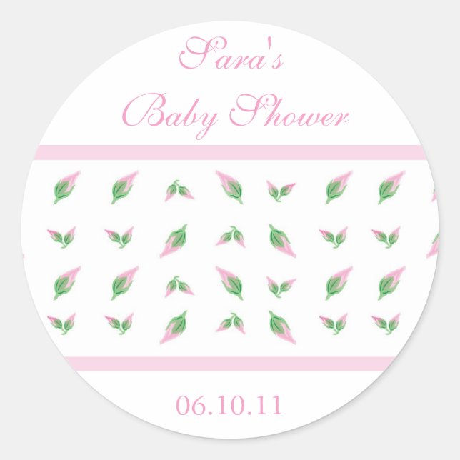 Adesivo Redondo Baby Invitation ou Favor Sticker - Rosebud (Frente)