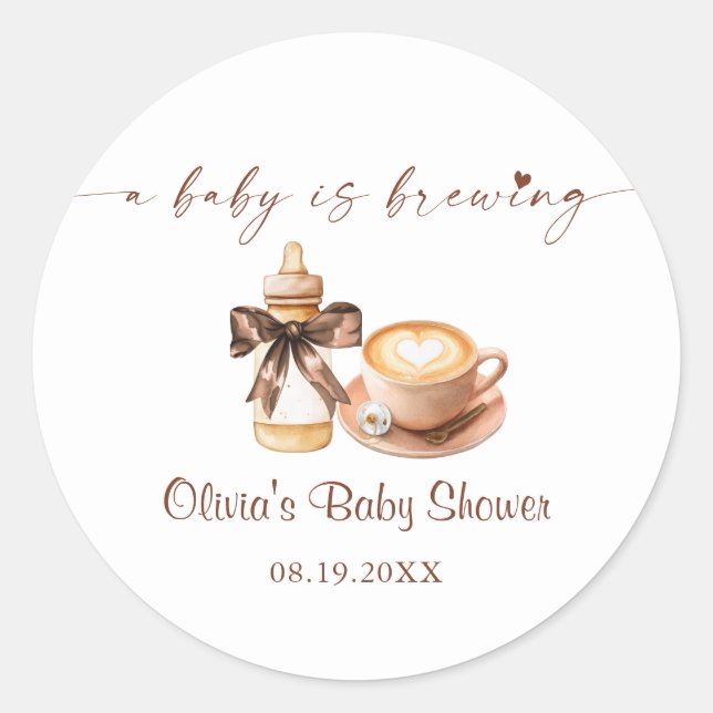 Adesivo Redondo Baby Is Brewing Coffee Baby Shower (Frente)
