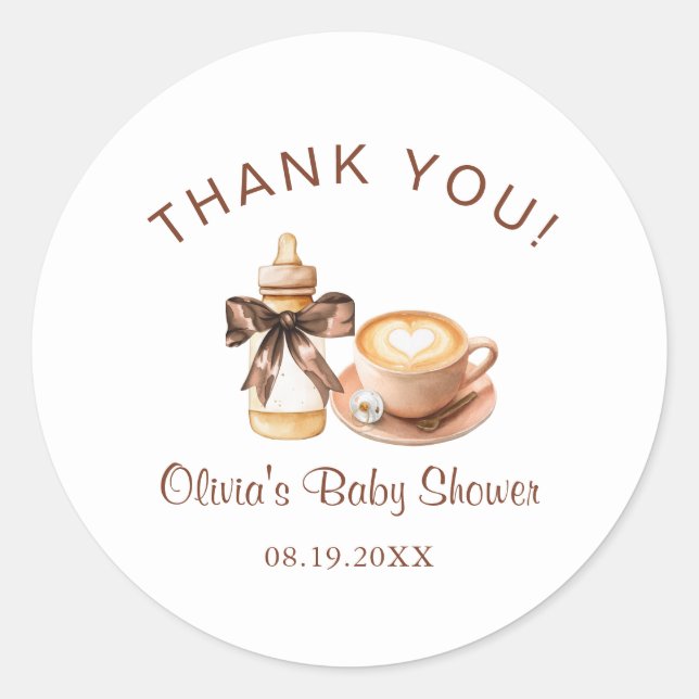 Adesivo Redondo Baby Is Brewing Coffee Baby Shower Thank You (Frente)