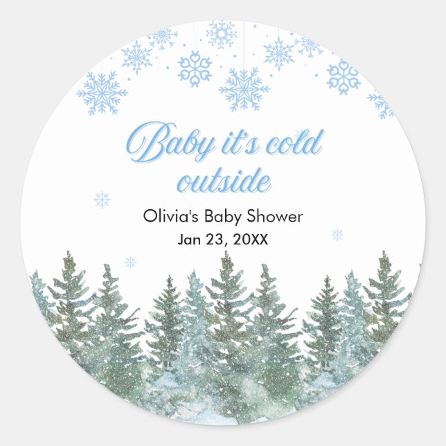 Adesivo Redondo Baby It's Cold Outside Winter Baby Shower (Frente)