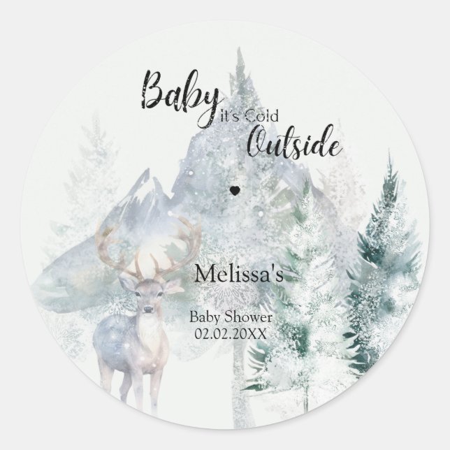 Adesivo Redondo Baby Its Cold Outside Winter Evergreen Baby Shower (Frente)