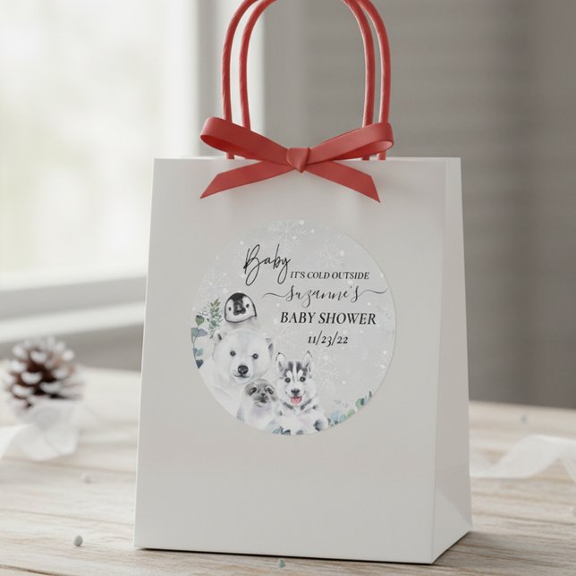 Adesivo Redondo Baby It's Fold Outside Artic Animal Chá Winter (Criador carregado)