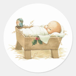 Adesivo Redondo Baby Jesus In Manger Sticker