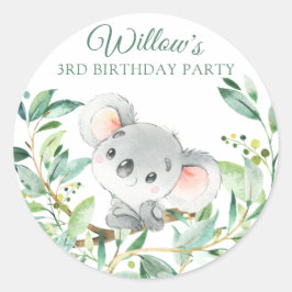 Adesivo Redondo Baby Koala Bear Festa de aniversário Personalizada