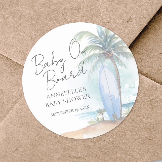 Adesivo Redondo Baby On Board Beach Baby Shower (Baby On Board Beach Baby Shower Classic Round Sticker)