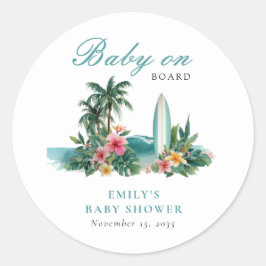 Adesivo Redondo Baby On Board Surf Beach Baby Shower